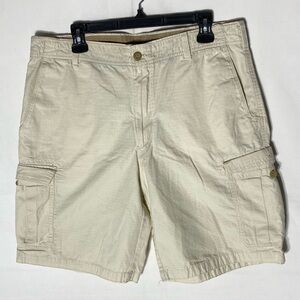 Vintage Izod Saltwater Beige Rip Stop Cargo Shorts 36